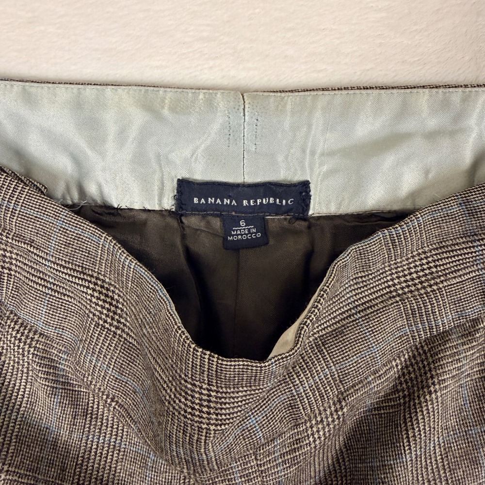 Vintage Banana Republic Brown Plaid Wool Wide Leg Lined Trousers Women's 6 - Picture 3 of 8